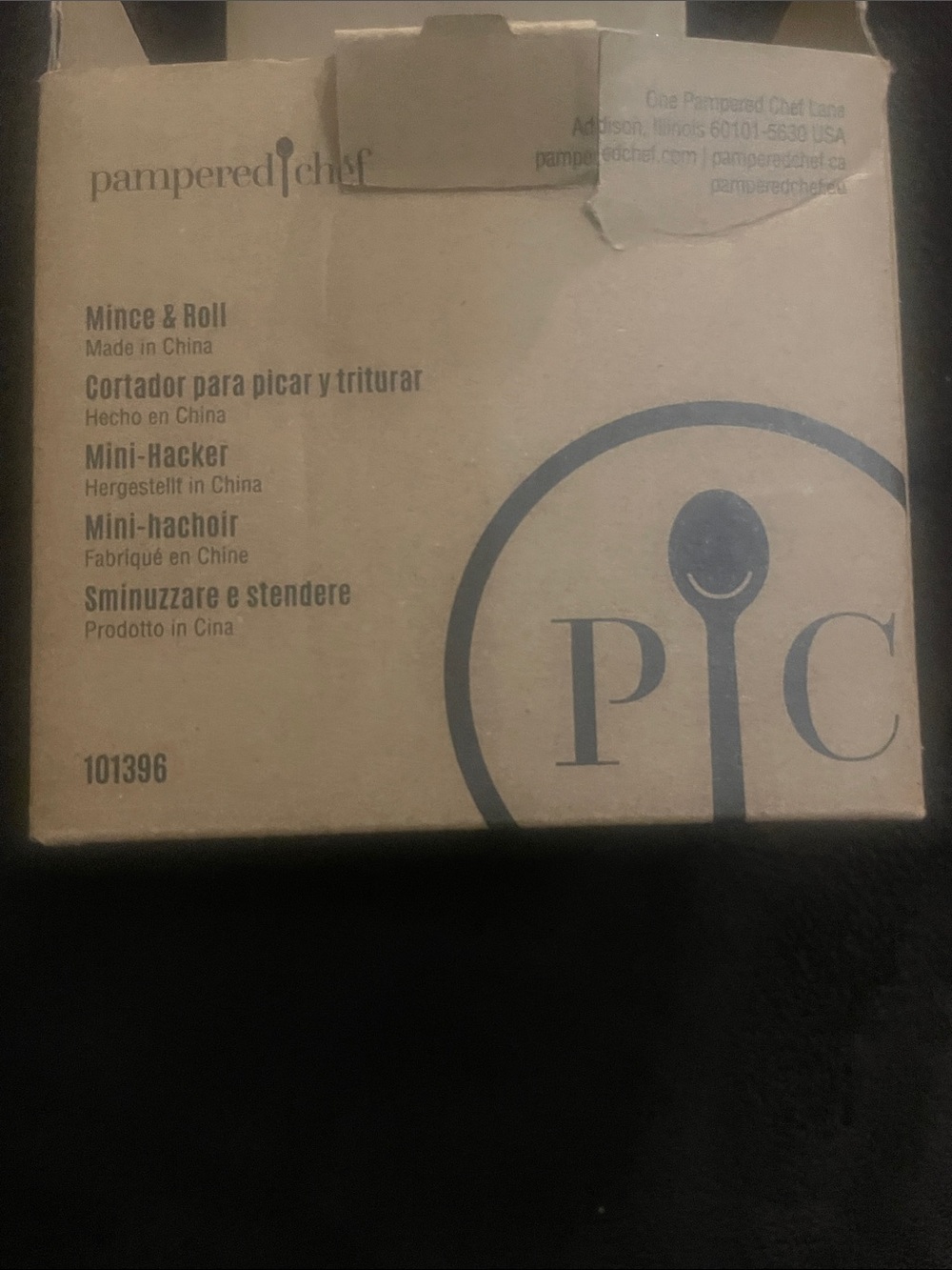 Pampered Chef Brown and Blue Mince & Roll Packaging
